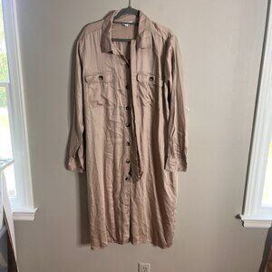Time and Tru Size 16-18 NEW Button Front Khaki Trench Shirt Midi Dress